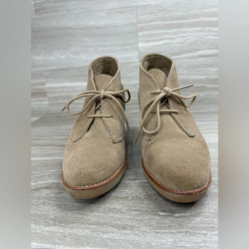 Coach Cassy Tan Suede Wedge Lace Up Booties Womens Size 8B